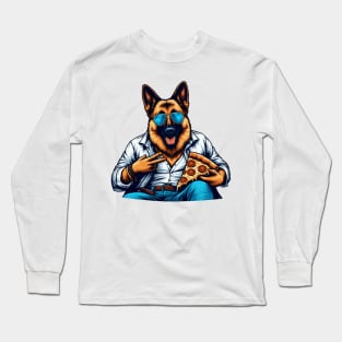 German Shepherd Dog Eating Pizza Long Sleeve T-Shirt